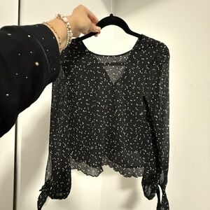 Zara Black Sheer Blouse with White Dots